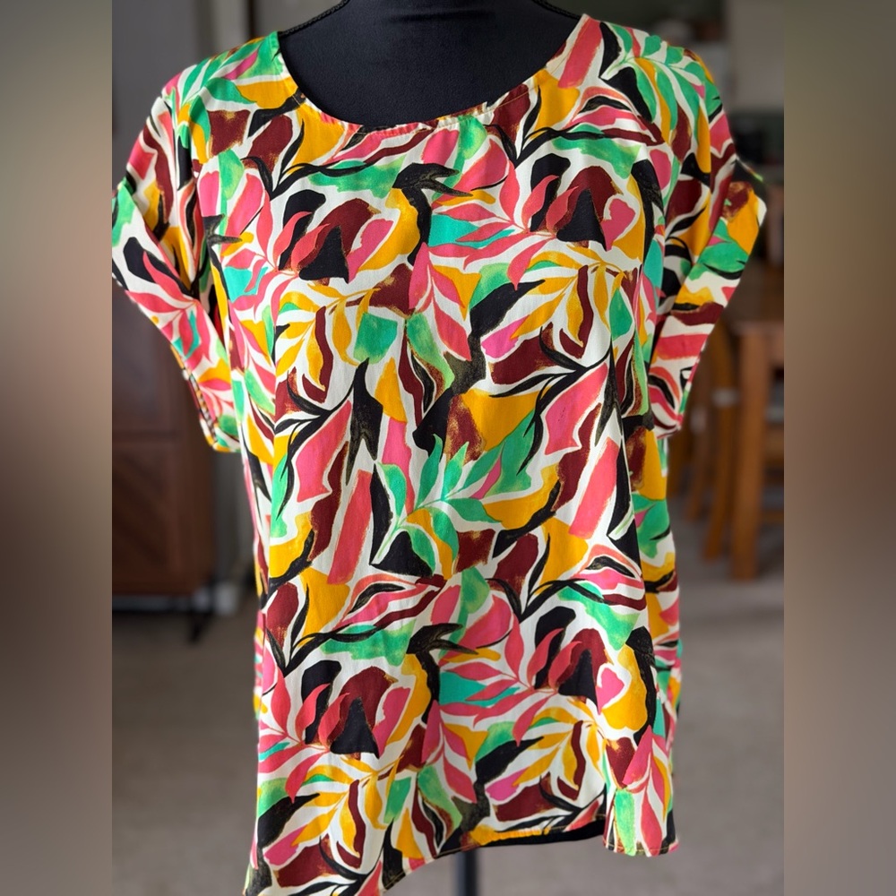 Nine West Abstract Print Blouse Art Teacher Chic Career Casual